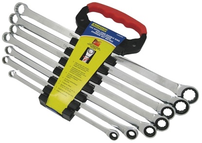 AUZGRIP - 7 PC EXTRA LONG DOUBLE RING RATCHET / FIXED SPANNER SET METRIC